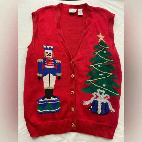 Vintage Laura Gayle Button Up Red Christmas Sweater Vest - Picture 1 of 10